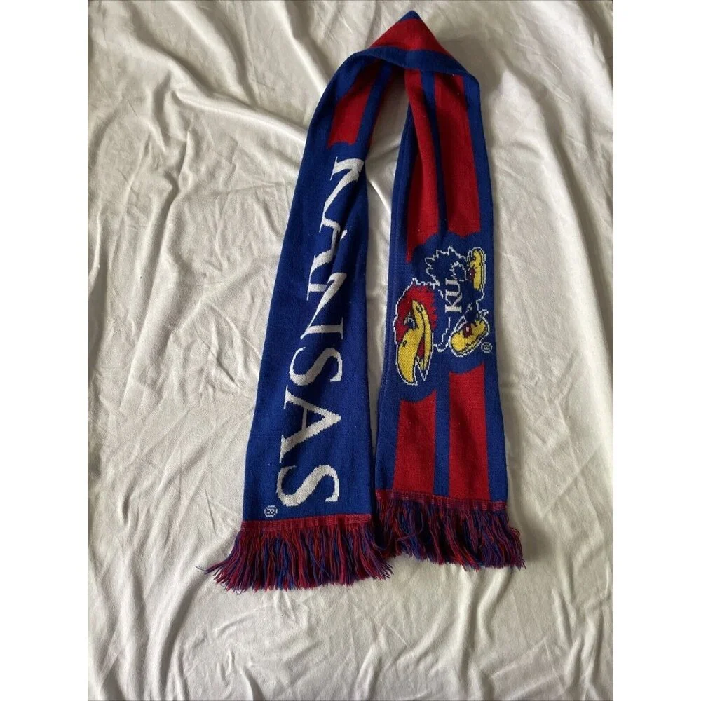 Kansas Jayhawks Knit Scarf Blue & Red With Fringes 57